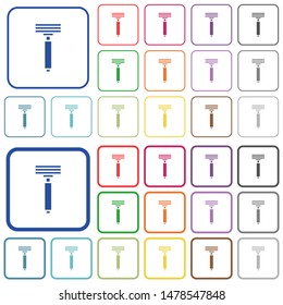 Razor color flat icons in rounded square frames. Thin and thick versions included.