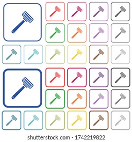 Razor color flat icons in rounded square frames. Thin and thick versions included.