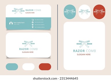 Razor comb logo design with editable slogan. Branding book and business card template.