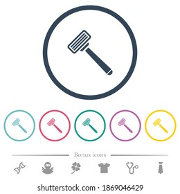 Razor flat color icons in round outlines. 6 bonus icons included.