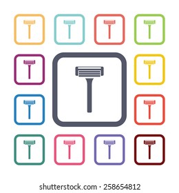 razor flat icons set. Open colorful buttons 