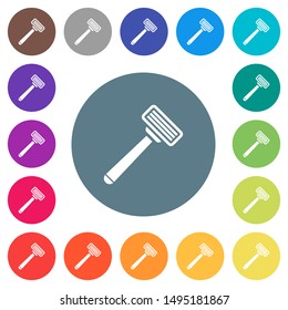 Razor flat white icons on round color backgrounds. 17 background color variations are included.