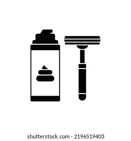 Razor, hair removal blade with shaving foam icon in black flat glyph, filled style isolated on white background