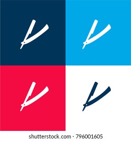 Razor hair salon tool four color material and minimal icon logo set in red and blue