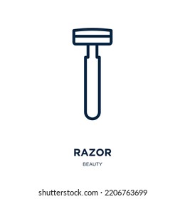 Razor Icon From Beauty Collection. Thin Linear Razor, Hair, Hygiene Outline Icon Isolated On White Background. Line Vector Razor Sign, Symbol For Web And Mobile