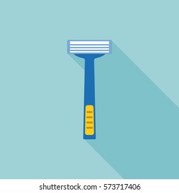 razor icon, flat design with long shadow for barber