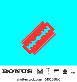 Razor icon flat. Red pictogram on blue background. Vector illustration symbol and bonus buttons Music center, corkscrew, credit card, house, drum
