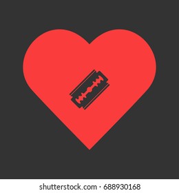 Razor icon flat. Simple pictogram on heart background. Vector illustration symbol