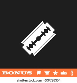 Razor icon flat. White pictogram on black background. Vector illustration symbol and bonus button tooth, vase, star, mirror, bottle