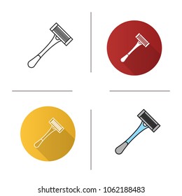 Razor icon. Shaving tool. Flat design, linear and color styles. Isolated vector illustrations
