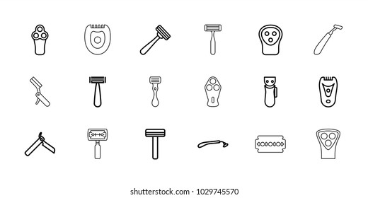 Razor icons. set of 18 editable outline razor icons: