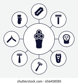 Razor icons set. set of 9 razor filled icons such as