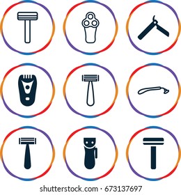 Razor icons set. set of 9 razor filled and outline icons such as