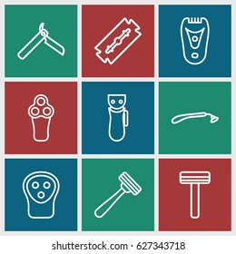 Razor icons set. set of 9 razor outline icons such as 