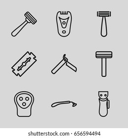 Razor icons set. set of 9 razor outline icons such as