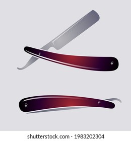 Ilustración de Razor. Apertura y cierre de cuchilla de afeitar. Equipamiento para la barbería.
