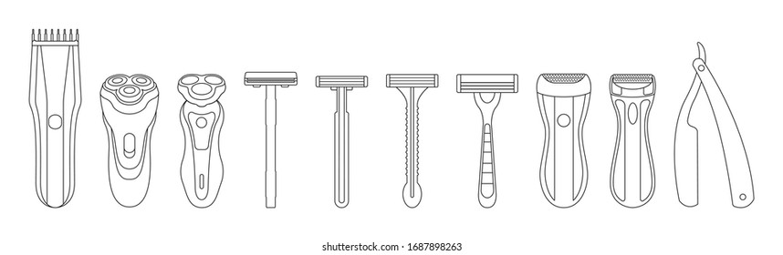 Razor isolated outline set icon. Vector illustration shaver on white background . Vector outline set icon accessory for shave.