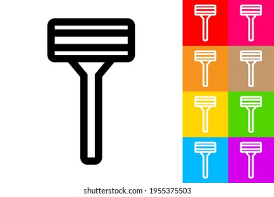 Razor. Icono De Línea Con Fondo De Color Diferente.