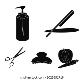 Razor, lotion, brush, scissors. Hairdresser set collection icons in black style vector symbol stock illustration web.