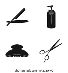 Razor, lotion, brush, scissors. Hairdresser set collection icons in black style vector symbol stock illustration web.