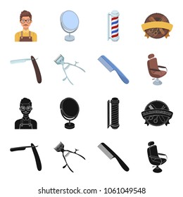 A razor, a mechanical hair clipper, an armchair and other equipment for a hairdresser.Barbershop set collection icons in black,cartoon style vector symbol stock illustration web.