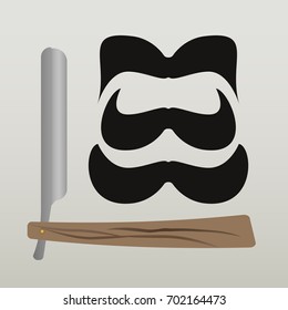 Razor and mustache on gray background, vector clip art
