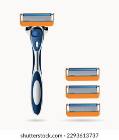 Razor with replaceable blades on a white background. Vector realistic illustration