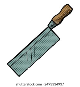 Razor saw in woodcut drawing halftone color vector illustration