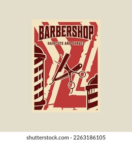 razor and scissor barber shop vintage vector poster illustration template graphic design. barbershop banner for business with retro style minimalist