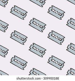 Razor. Seamless pattern with doodle blades.  Hand-drawn sketch background. Vector illustration. 