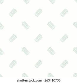 Razor. Seamless watercolor pattern with stainless razor on the white background, aquarelle. Vector illustration. Hand-drawn original background for barber shop.  Real watercolor painting.