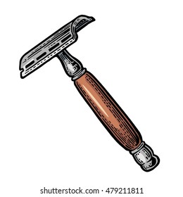 Razor Shaver. Vector color vintage illustrations isolated on white backgrounds. Hand drawn engraving for poster, label, banner, web.