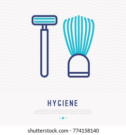 Razor and shaving brush thin line icon. Modern vector illustration.