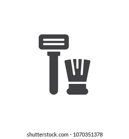 Razor and shaving brush vector icon. filled flat sign for mobile concept and web design. Shaving equipment simple solid icon. Symbol, logo illustration. Pixel perfect vector graphics