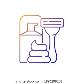 Razor and shaving cream gradient linear vector icon. Facial skin care, hair removal for man. Lotion for aftershave. Thin line color symbols. Modern style pictogram. Vector isolated outline drawing
