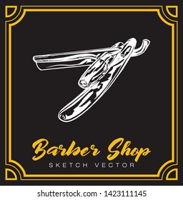 Razor Sketch Vector. Vintage barber shop element
