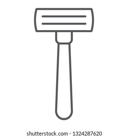 Razor thin line icon, barber and blade, shaver sign, vector graphics, a linear pattern on a white background, eps 10.