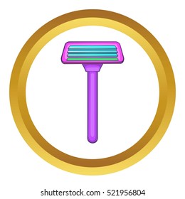 Razor vector icon in golden circle, cartoon style isolated on white background