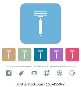 Razor white flat icons on color rounded square backgrounds. 6 bonus icons included