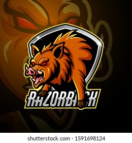 Razorback mascot sport esport logo design