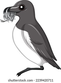 Razorbill bird holding fishes in its beak illustration
