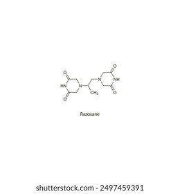 Razoxane flat skeletal molecular structure Antineoplastic drug used in cancer treatment. Vector illustration scientific diagram.