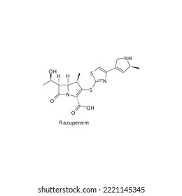 Estructura molecular esquelética plana de Razupenem Medicamento carbapenem utilizado en el tratamiento de infecciones bacterianas. Ilustración vectorial.