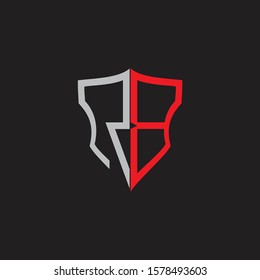 RB Abstract logo monogram with shield elements isolated on black background