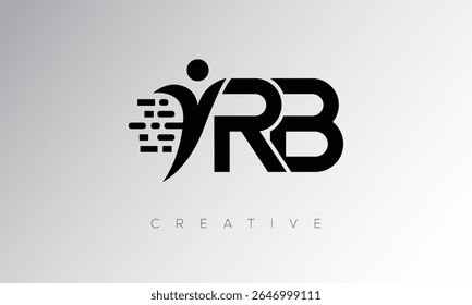 RB Creative Digital Monogram Logo – Futuristic Letter mark Design Featuring Human Shape, Pixel Motion and Minimal Tech Style for Innovative Branding Identity