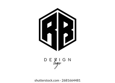 RB Creative Geometric Hexagon Monogram Latter Logo Design - Modelo moderno de marca preto e branco.