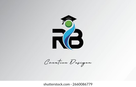 RB Creative Letter Logo com Boné de Graduação e Abstrato Humano - Educação Moderna e Aprendizagem Símbolo Design