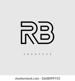 RB Creative Letter Logo - Monograma de linha mínima em contorno preto para design de identidade de marca moderno.