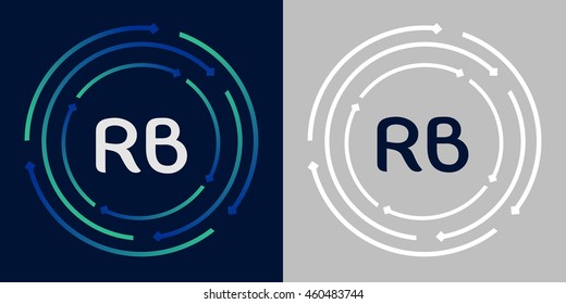 RB design template elements in abstract background logo, design identity in circle, letters business logo icon, blue/green alphabet letters, simplicity graphics
