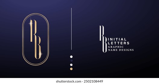 Diseño elegante del logotipo de la letra del monograma de RB. letras de oro de lujo con fondos aislados de color plata para la empresa y el negocio, campañas de anuncios de marca, tipografía, bordado, invitaciones de portada sobre